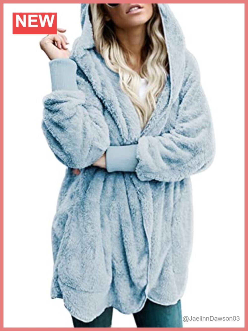 Oversized Fleece Open Front Hooded Cardigan Coat with Pockets